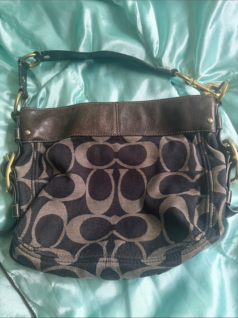 Coach Brown Signature Canvas Shoulder Bag with Dark Brown Leather Trim - Picture 2 of 5